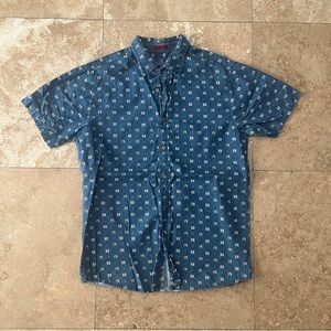 Black Jack Blue Button Down Shirt with Geometric Design